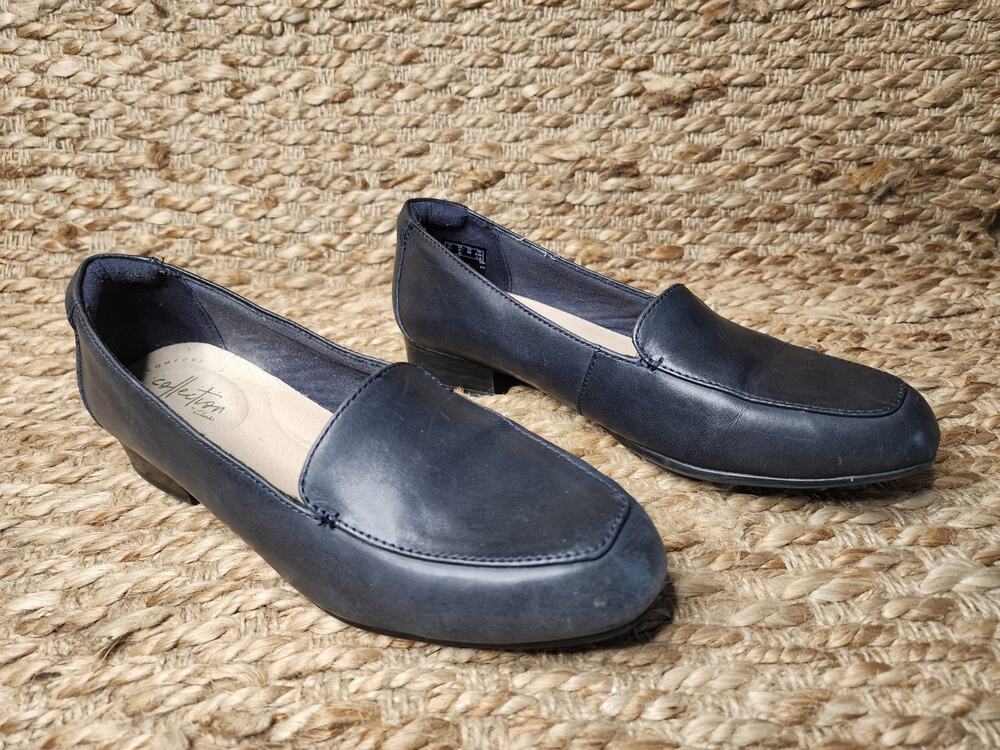 Clarks Collection Juliet Lora Loafer Navy Blue Leather Comfort Shoes Size 8